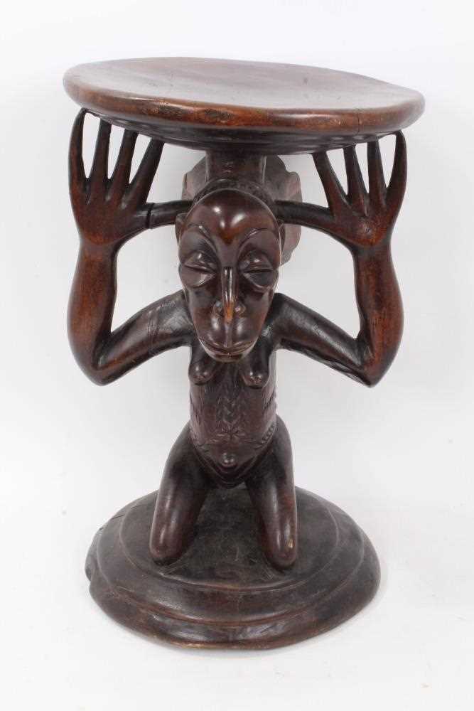 Lot 980 African Tribal Carved Wood Figural Stools   73515 0 Medium 