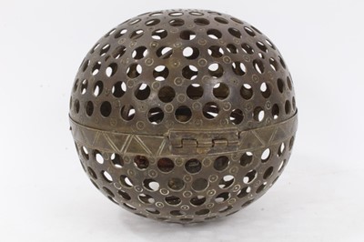 Lot 164 - Indian brass gimbled rolling ball lamp or hand warmer