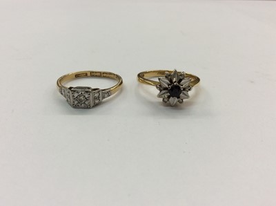 Lot 680 - 18ct gold diamond set ring and 18ct gold sapphire and diamond cluster ring