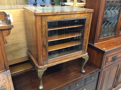 Lot 892 - Edwardian inlaid walnut music cabinet with glazed door on cabriole legs 59 cm wide, 76cm high