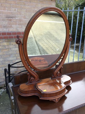 Lot 945 - Victorian Mahogany toilet mirror with oval glass plate and carved scroll supports