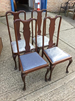 Lot 938 - Set of four reproduction George II style mahogany dining chairs with blue velvet drop in seats (4 chairs)