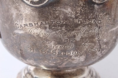 Lot 41 - George V silver two handled miniature monteith with engraved Pigeon motif and presentation inscription 'Carshalton Flying Club Working Homer Show Bowl 1912, Presented by H. S. Seldon Esq.', (Birmin...