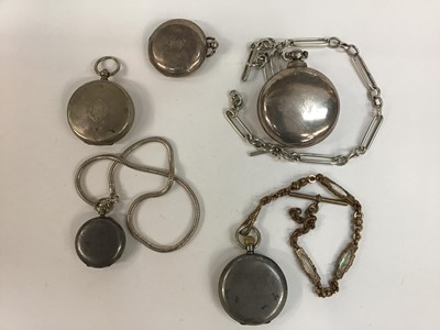 Lot 159 - William IV silver pair cased pocket watch, silver watch chain and four other pocket watches, one with decorative brass chain