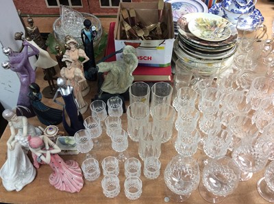 Lot 441 - Quantity glassware, collectors plates, Art Deco style figures, others and sundries