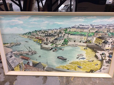 Lot 490 - T. D. Jones acrylic and pen on board- harbour view and other pictures