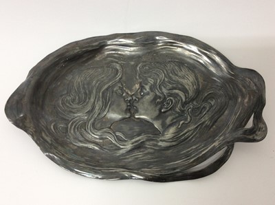Lot 188 - Art Nouveau WMF pewter dish decorated with two kissing figures