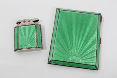 Lot 66 - Silver and green guilloche enamel cigarette case and matching lighter