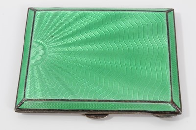Lot 66 - Silver and green guilloche enamel cigarette case and matching lighter