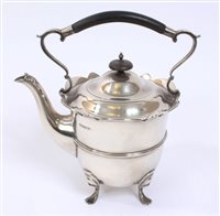 Lot 437 - George V silver kettle of inverted bell form,...