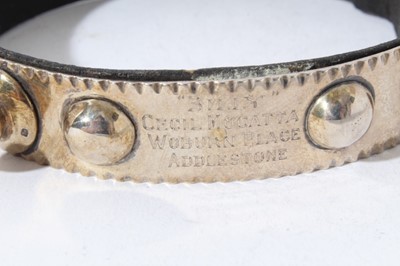 Lot 62 - George V silver dog collar with internal leather band, raised