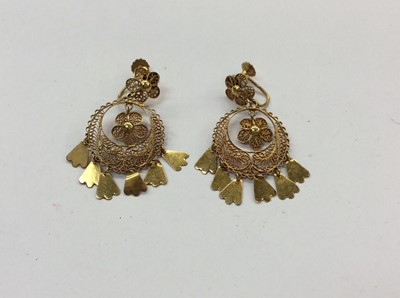 Lot 697 - Pair Indian yellow metal filigree screw back earrings