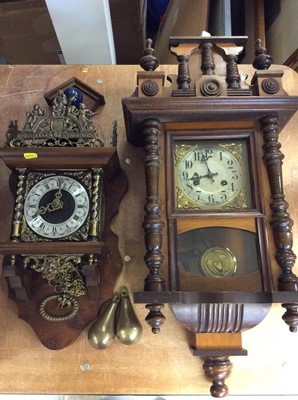 Lot 406 - Victorian style wall clock and one other with brass decoration