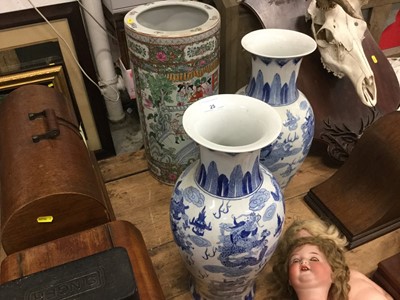 Lot 25 - Pair of Chinese blue and white vases together with a Chinese stick stand (3)