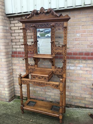 Lot 965 - Good Quality Edwardian carved oak hall stand with mittored