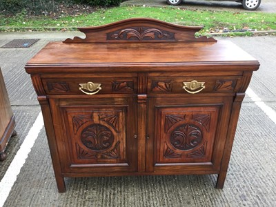 Lot 966 - Edwardian carved walnut cheffonier with ledge back two draws above two panelled doors