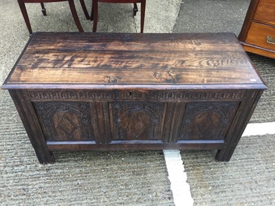 Lot 1061 - 18th Century Elm coffer with carved decoration