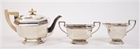 Lot 442 - 1930s silver three piece Art Deco-style tea...