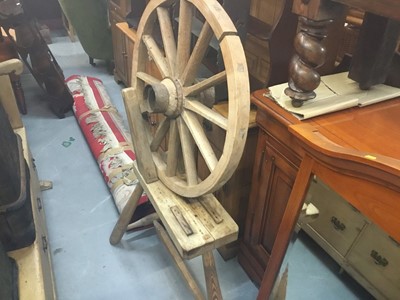 Lot 924 - 19th century pine bench and cartwheel