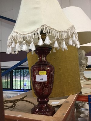 Lot 41 - Bohemian overlaid cut glass vase converted into a lamp