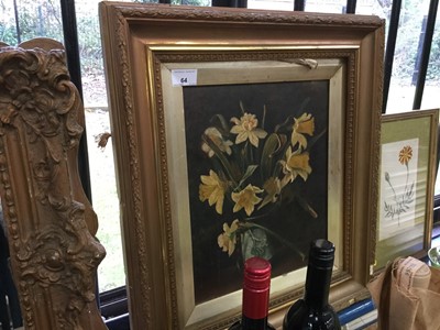 Lot 64 - Oil on board- still life study of Daffodils in gilt frame