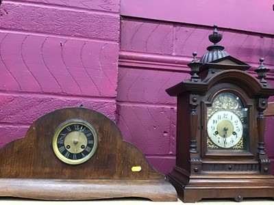 Lot 514 - A German wooden chiming mantel clock and one other