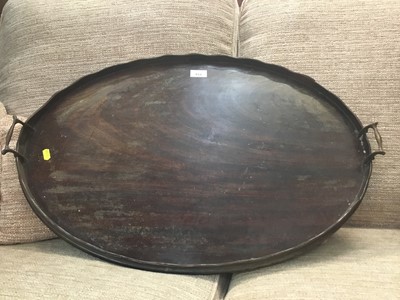 Lot 933 - 19 th century mahogany oval gallery tray with brass handles 71 cm x 50 cm