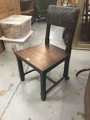 Lot 934 - 18th/19th century Gothic influence side chair with brass studded back cushion , chamfered oak supports and solid seat