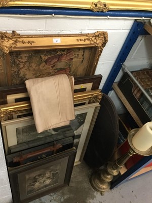 Lot 87 - Large group of pictures and prints together with a freestanding brass candlestick