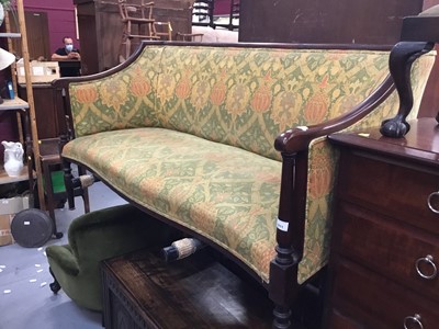 Lot 1011 - Early 20th century upholstered mahogany settee, together with a matching upholstered side chair