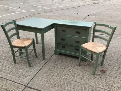 Lot 1021 - Green painted chest and matching table and side chairs