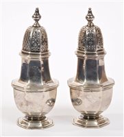 Lot 451 - Pair Victorian silver casters of octagonal...