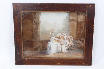 Lot 267 - 18th century reverse painting on glass family around a harpsichord