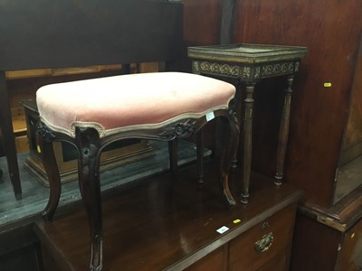 Lot 956 - French marble top occasional table with gilt metal mounts and 19 th century rosewood stool (2)