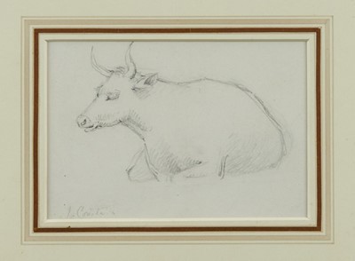 Lot 1154 - Manner of John Constable pencil drawing - a cow, bearing signature, in glazed gilt frame