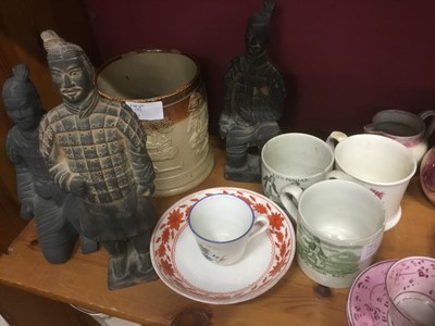 Lot 174 - 19th century Sunderland lustre jug, saltglaze harvest jug, other decorative 19th century ceramics