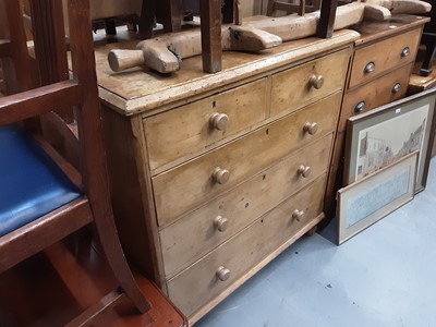 Lot 969 - Victorian pine chest of two short and three long graduated drawers with bun handles and feet