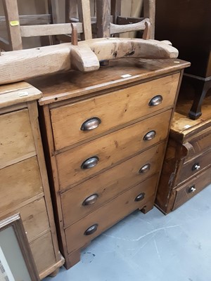 Lot 970 - 19th century pine chest of four long drawers with anodised cup handles on bracket feet 76 cm wide, 104 cm high, 51 cm deep