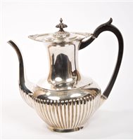 Lot 456 - Edwardian silver coffee pot of half-fluted...