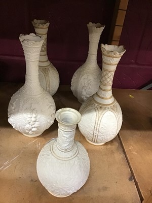 Lot 548 - Garniture of five Victorian Copeland art union parianware bottle vases