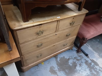 Lot 984 - Antique pine chest of two short and two long drawers with brass handles