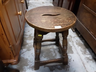 Lot 992 - Old Oak stool on turned and block legs