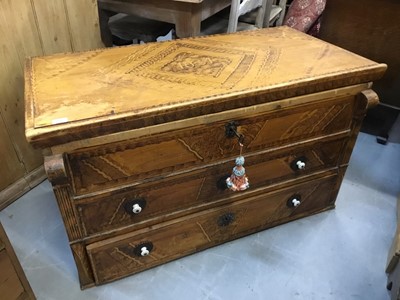 Lot 1017 - 19th century Hungarian grained pine marriage chest with date 1834 to rising lid and drawer in base , flanked by reeded pilasters 188 cm wide, 68cm high, 61cm deep