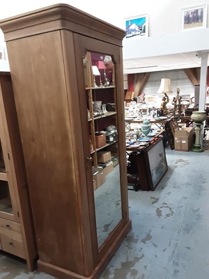 Lot 997 - Victorian pine single wardrobe with mirrored door, the interior with hanging rail and two drawers below