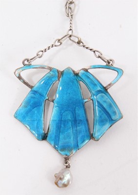 Lot 104 - Arts & Crafts silver and enamel pendant necklace on chain