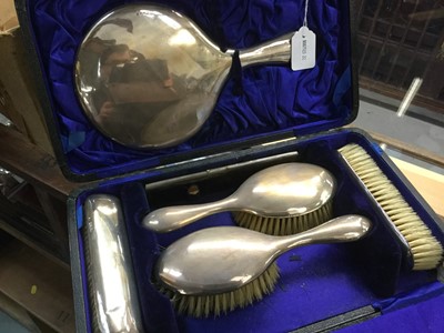 Lot 731 - Silver backed six piece dressing table set in original fitted box Birmingham 1917