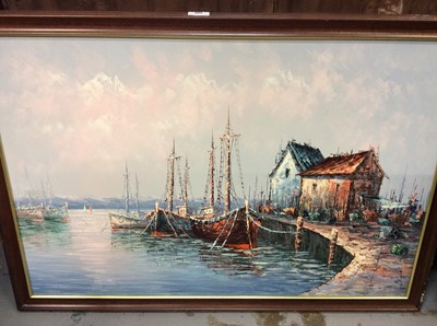 Lot 469 - Group oils on canvas, mainly nautical and harbour scenes