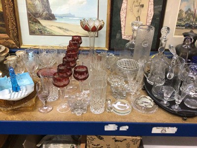 Lot 242 - Quantity of glassware, including Bohemian overlaid hock glasses, decanters, etc
