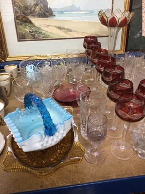 Lot 242 - Quantity of glassware, including Bohemian overlaid hock glasses, decanters, etc