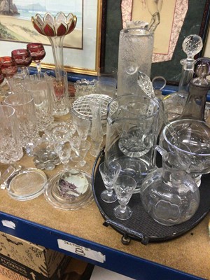 Lot 242 - Quantity of glassware, including Bohemian overlaid hock glasses, decanters, etc